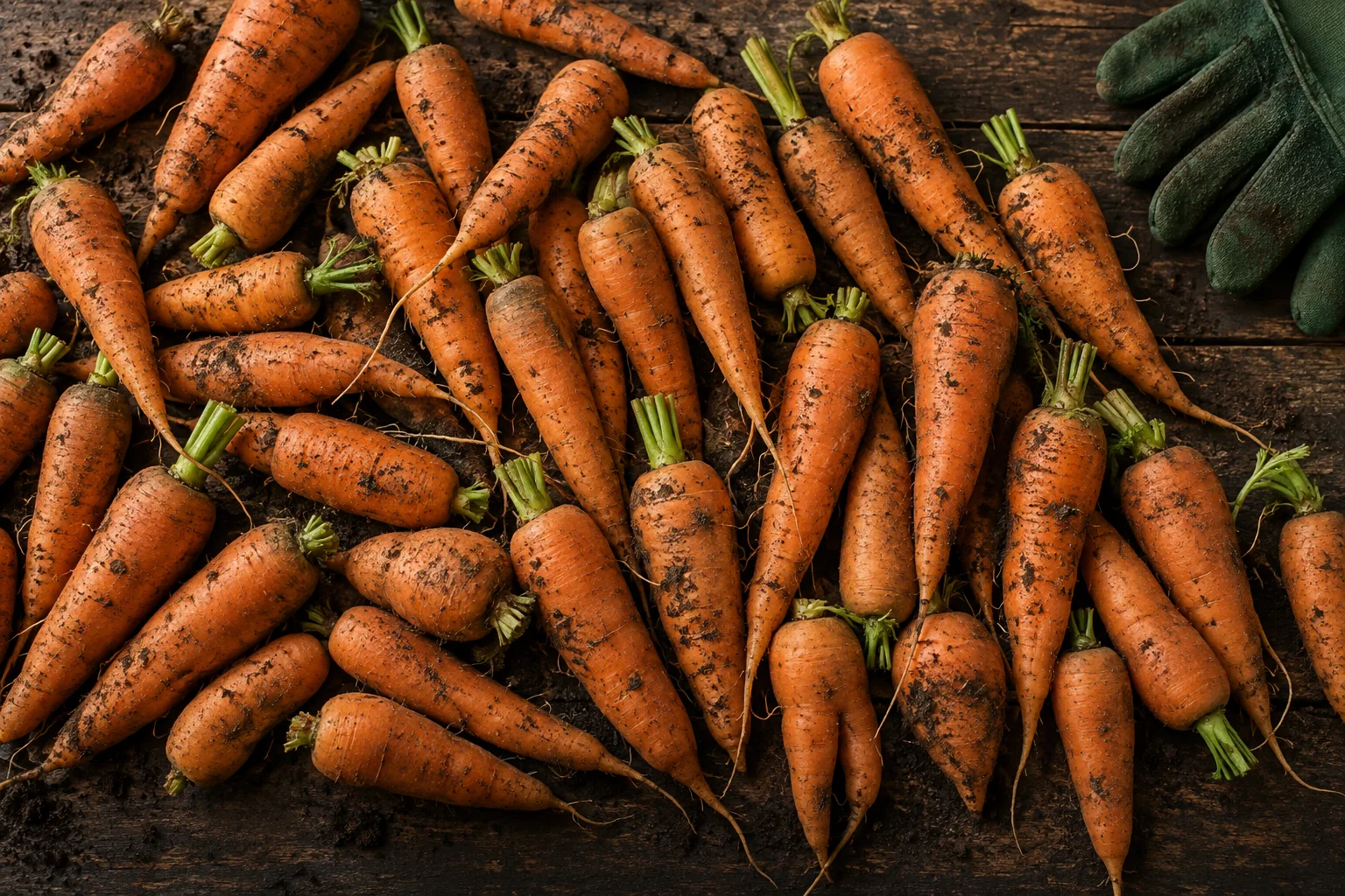 Illustration de carottes récoltées sur une table en bois