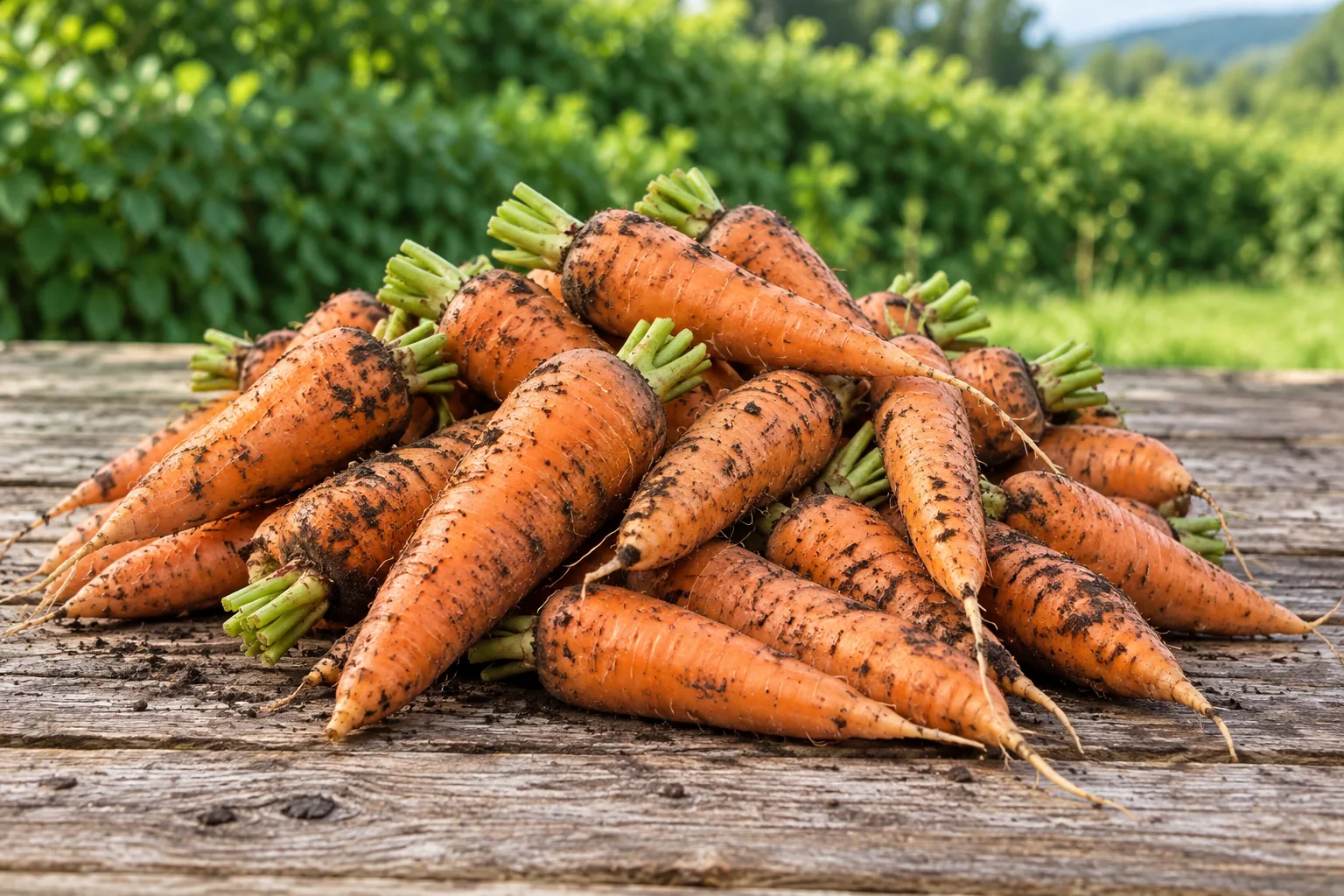 Illustration de carottes en vrac sur une table en bois