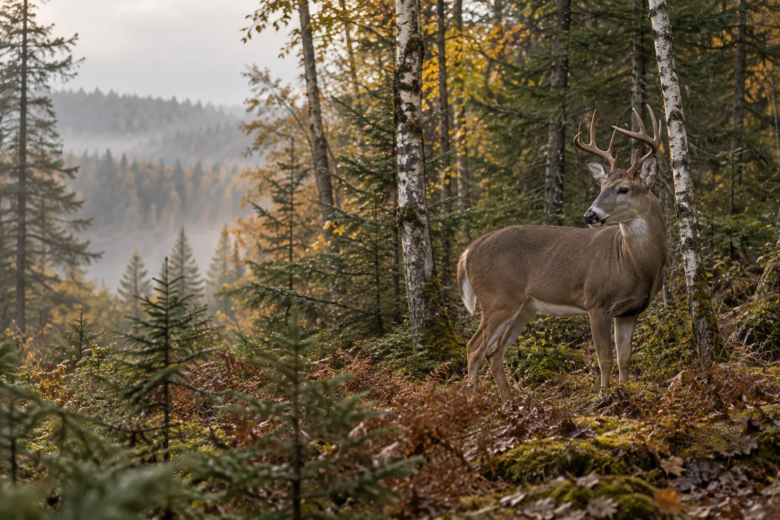 Illustration d’un chevreuil dans une forêt aux couleurs d’automne